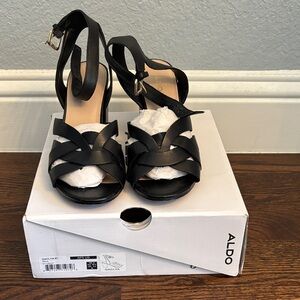 Aldo Black Woven Ankle-Strap Heels